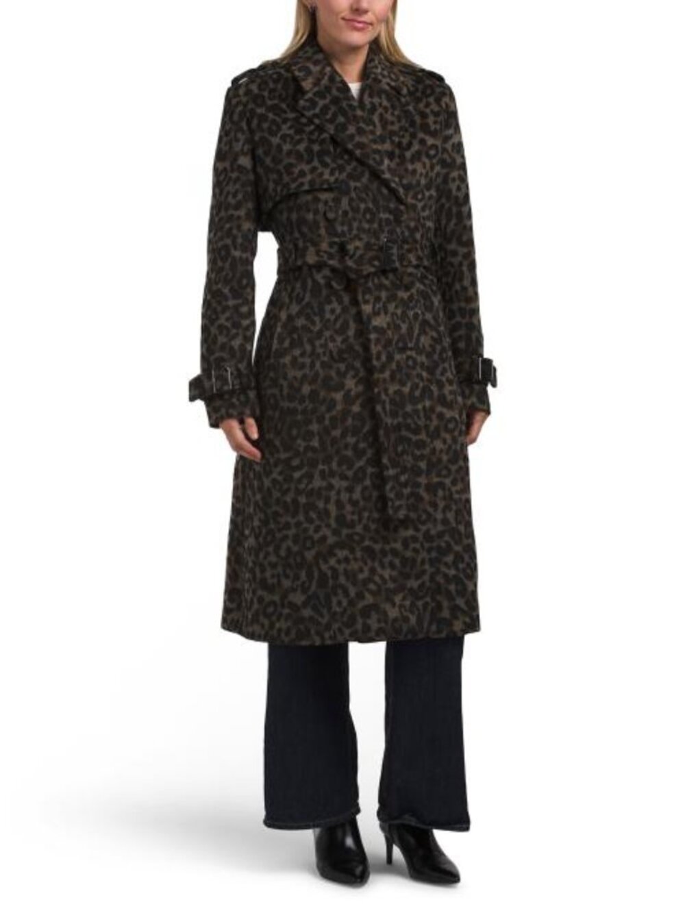 ELIE TAHARI Notched Collar Double Breasted Trench Coat With Belt